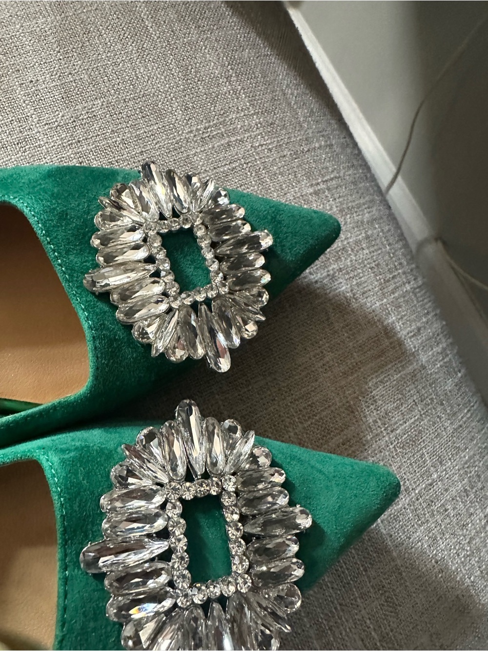 Green Suede Pointed Slingback Mules with Crystal Embellishment - Picture 5 of 5